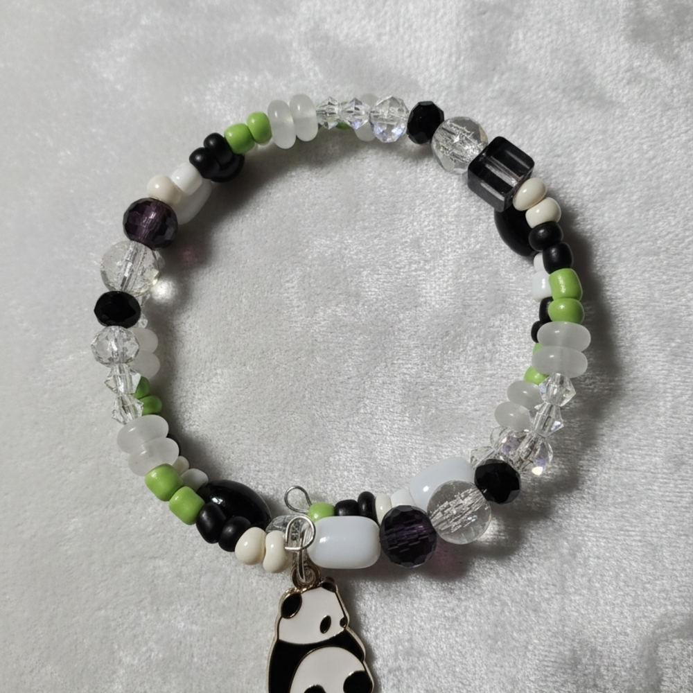 Beaded Bracelet with Panda Charm Wire Bracelet